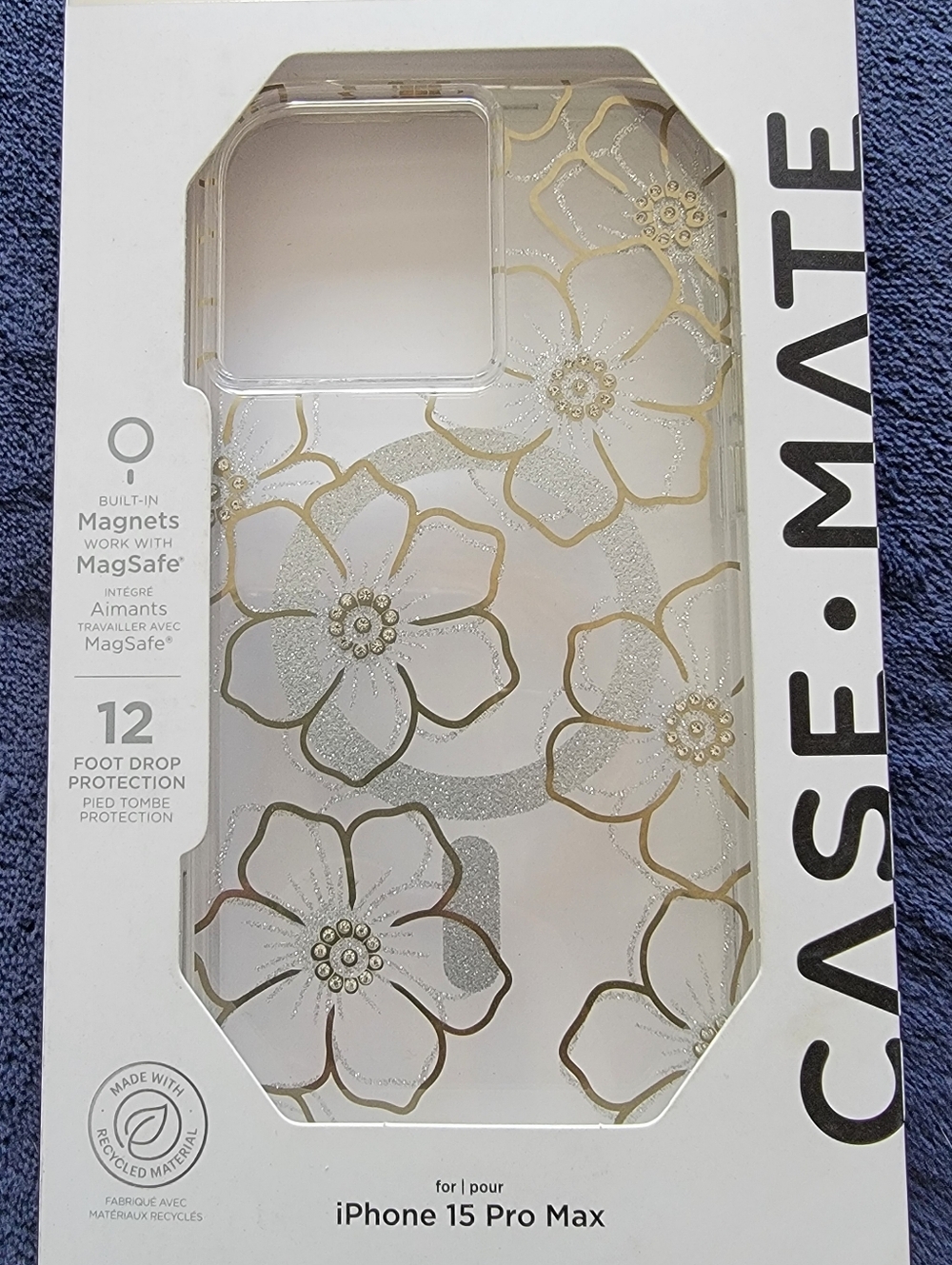 case-mate Clear Floral Gems Phone 15 Pro Max Case with Silver Rhinestone Centers